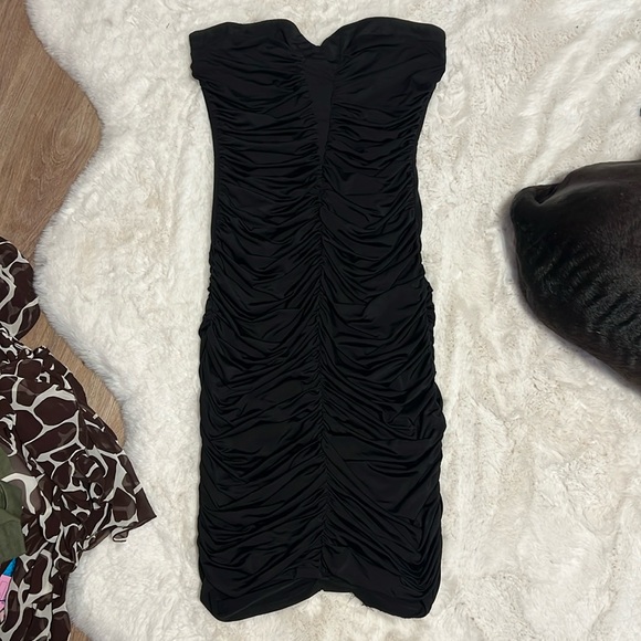 Vintage Marciano Strapless Black Ruched Body-con Dress - 1