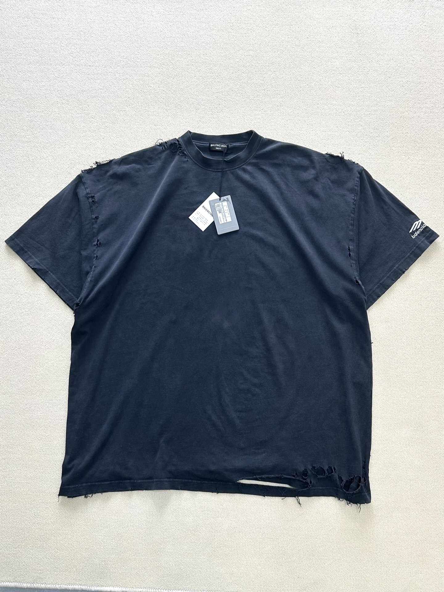 Balenciaga Faded Black 3B Repaired Destroyed Layered T-Shirt - 3