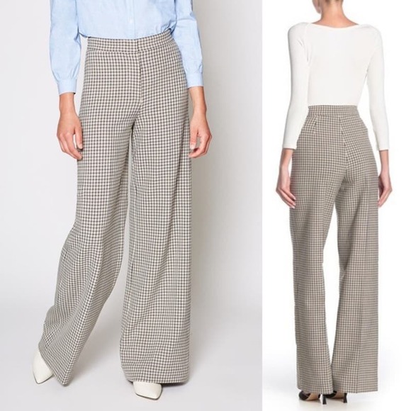 Joie Jeslyn Beige Plaid High Waist Wide Leg Trousers Pants Size 8 - 1