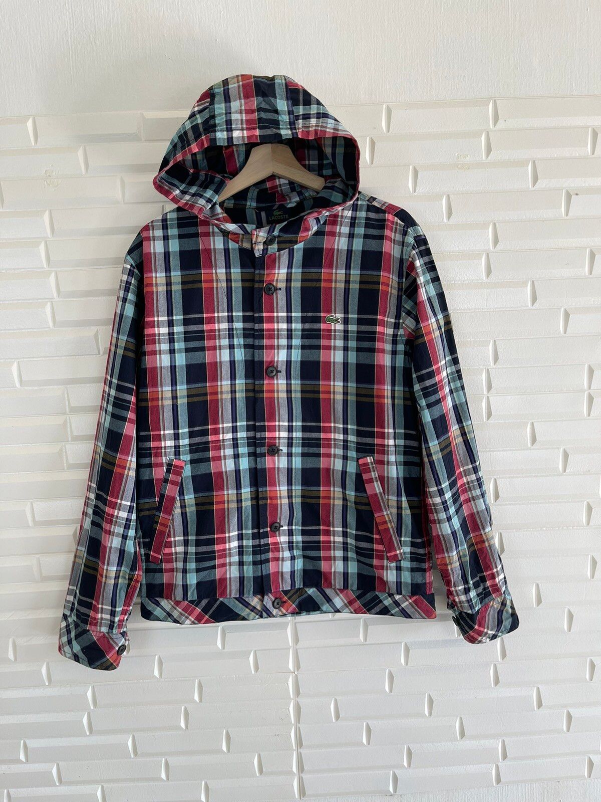 Vintage - Awesome Lacoste Hoodie Tartan Madras Style - 1