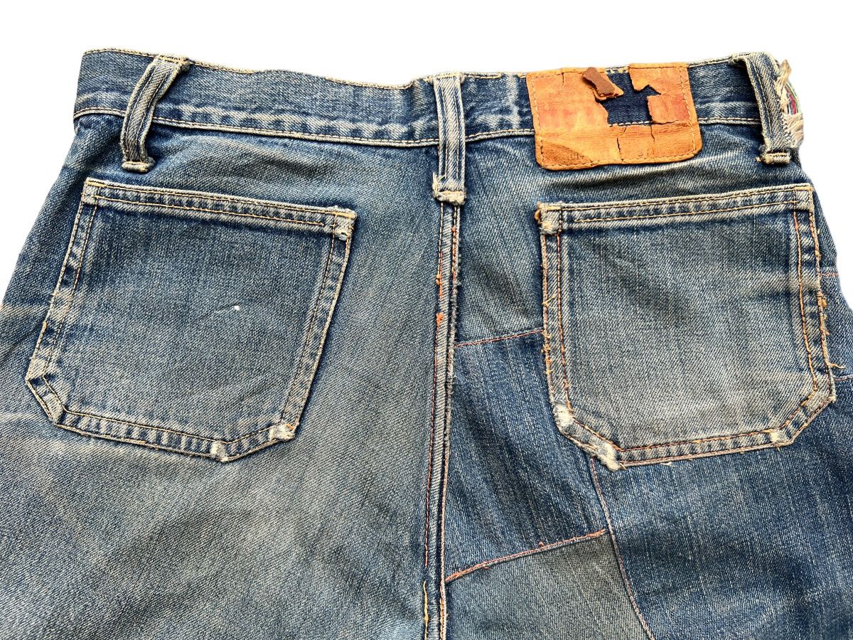Hype - Vintage 80s Edwin Bushpant Patchwork Distressed Flare Jeans - 8