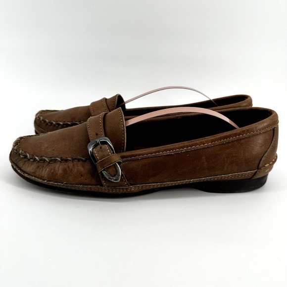 Vintage Ralph Lauren Country Buckle Loafers Slip On Round Toe Heel Suede Brown 9 - 3
