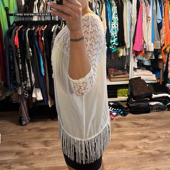 Vintage Havana White Fringe Trim Crochet Beach Top - 7