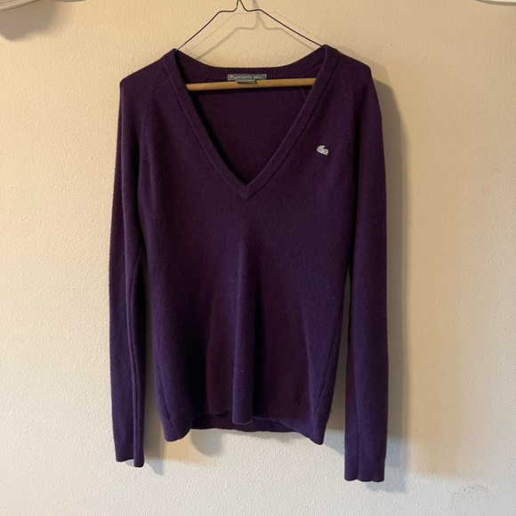 Lacoste cashmere Y2K v neck sweater purple - 1