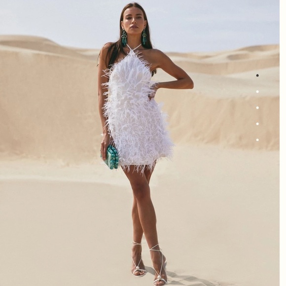 Cult Gaia Valé Ostrich Feather Halter Mini Dress - 2