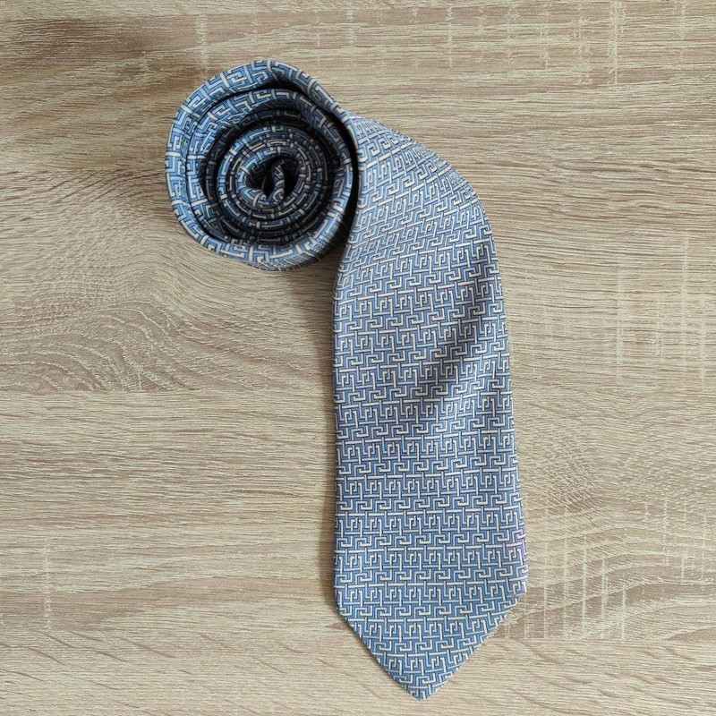 Hermes Paris Silk Tie 5081 PA Geometry Blue - 1