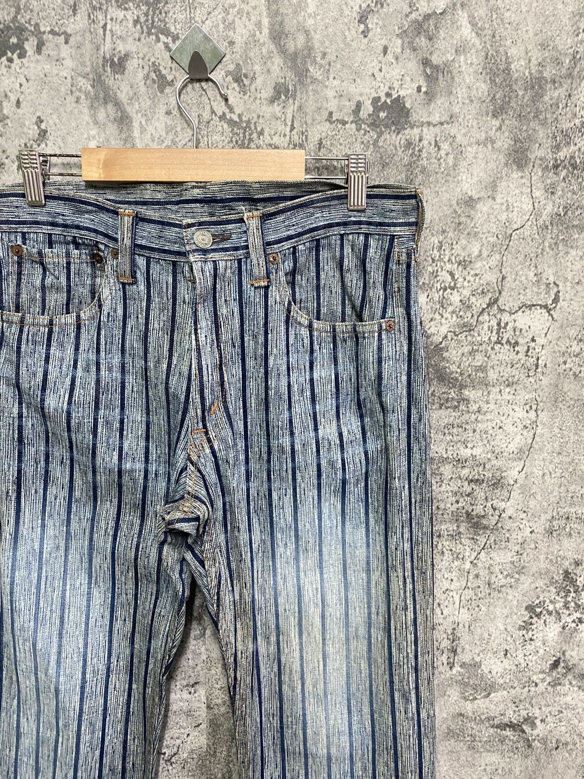 Vintage BLUE WAY Striped Blue Faded Denim - 6