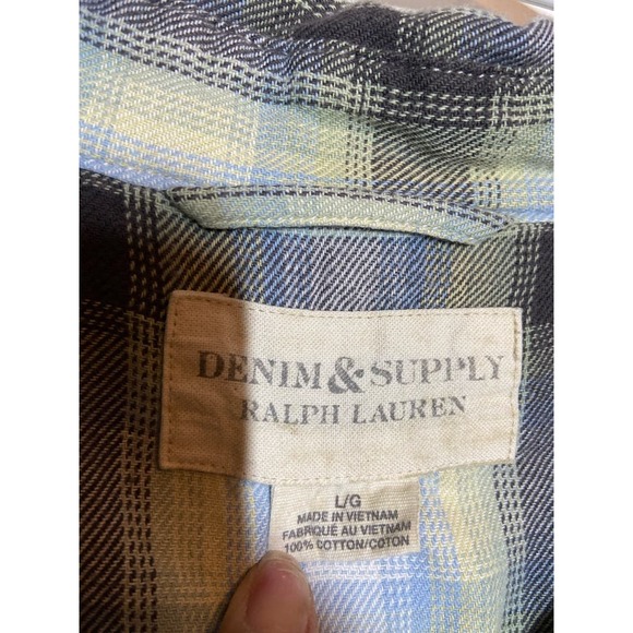 Ralph Lauren Denim & Supply Button Up Shirt Long Sleeve Plaid Black Blue Large - 4