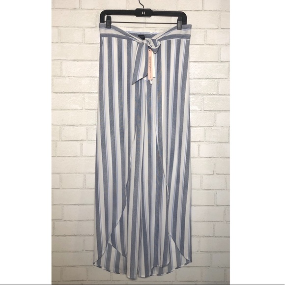 Aqua - Striped Crop Top + Wide Leg Pant Set - 6