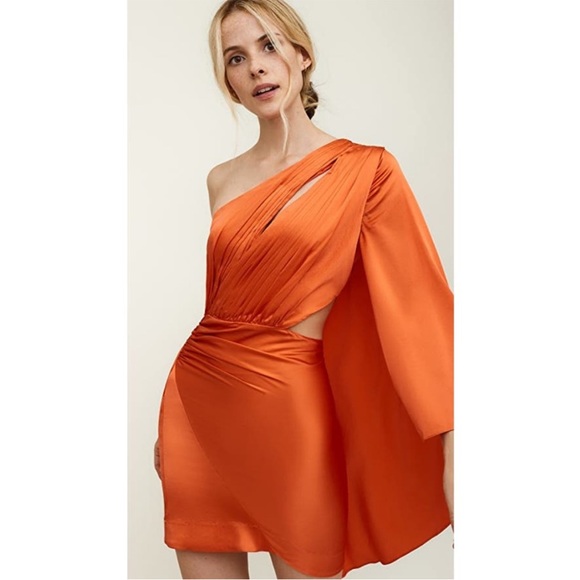 Retrofete - RETROFÉTE Mae Silk One-shoulder Mini Dress In Orange - 5