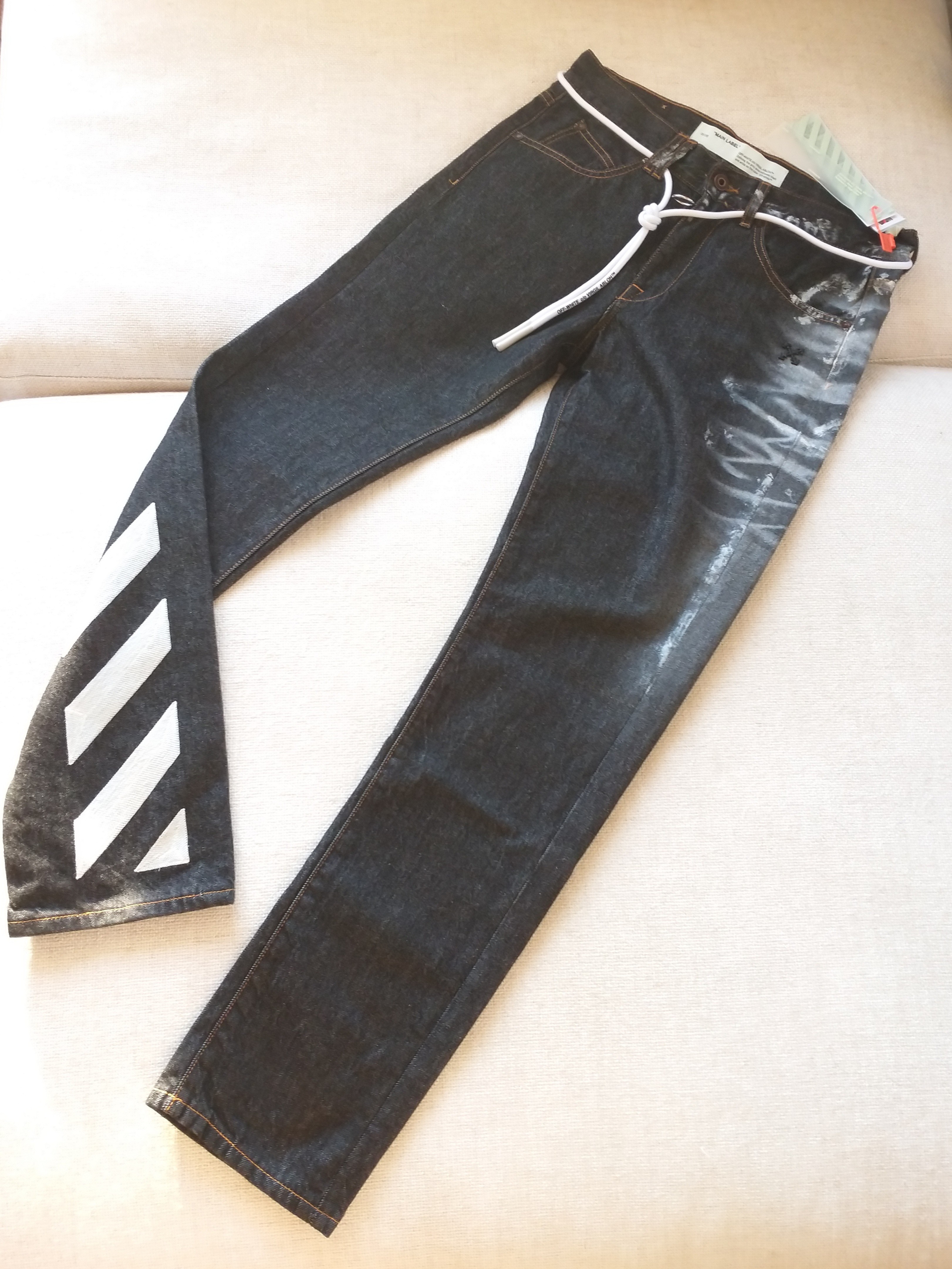 Paint Smudge & Stripe Black Straight Leg Jeans - 1
