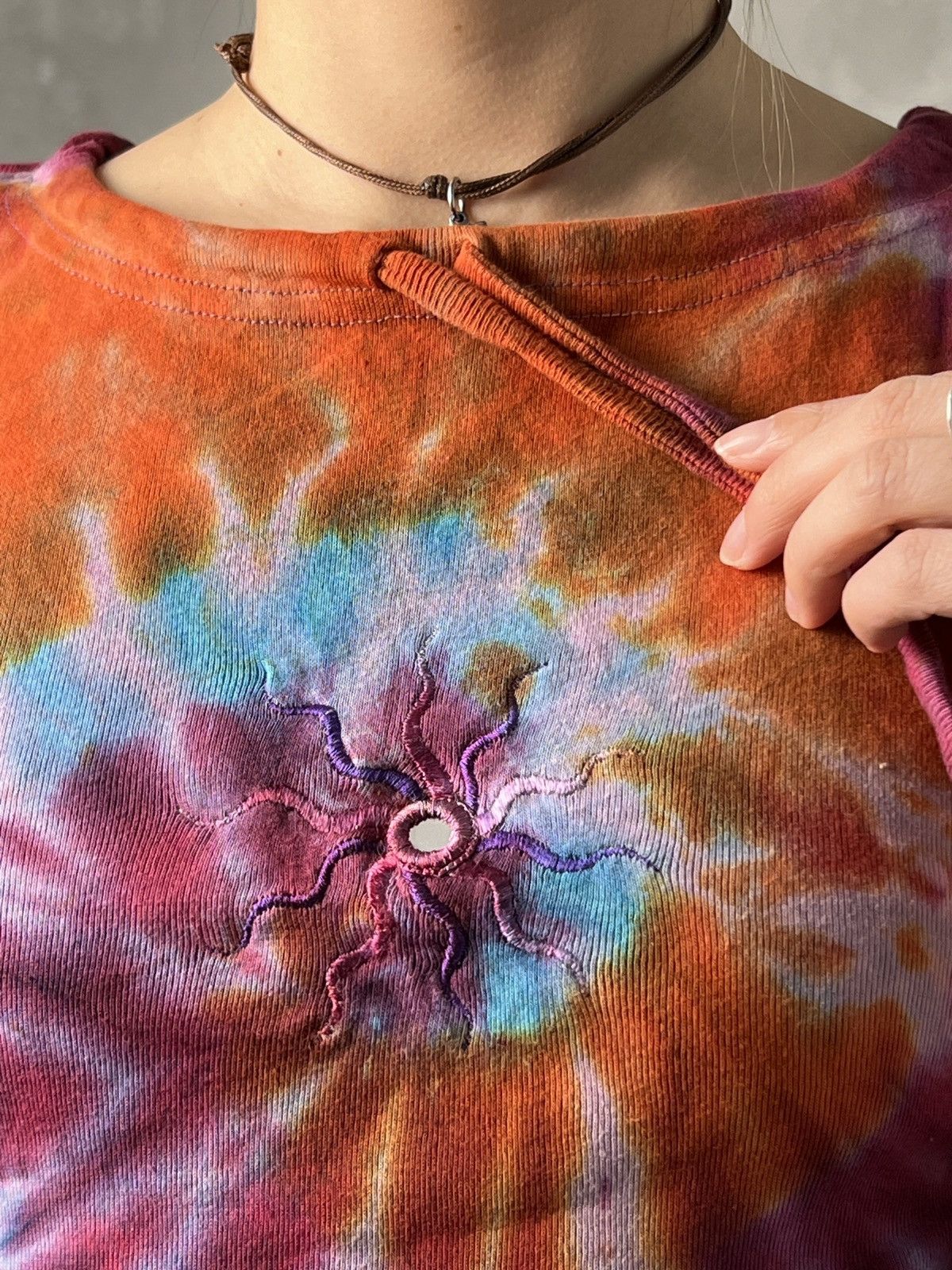 Deadstock Nepal Handmade Tie Dye Swirl Multicolor Crop Top - 4