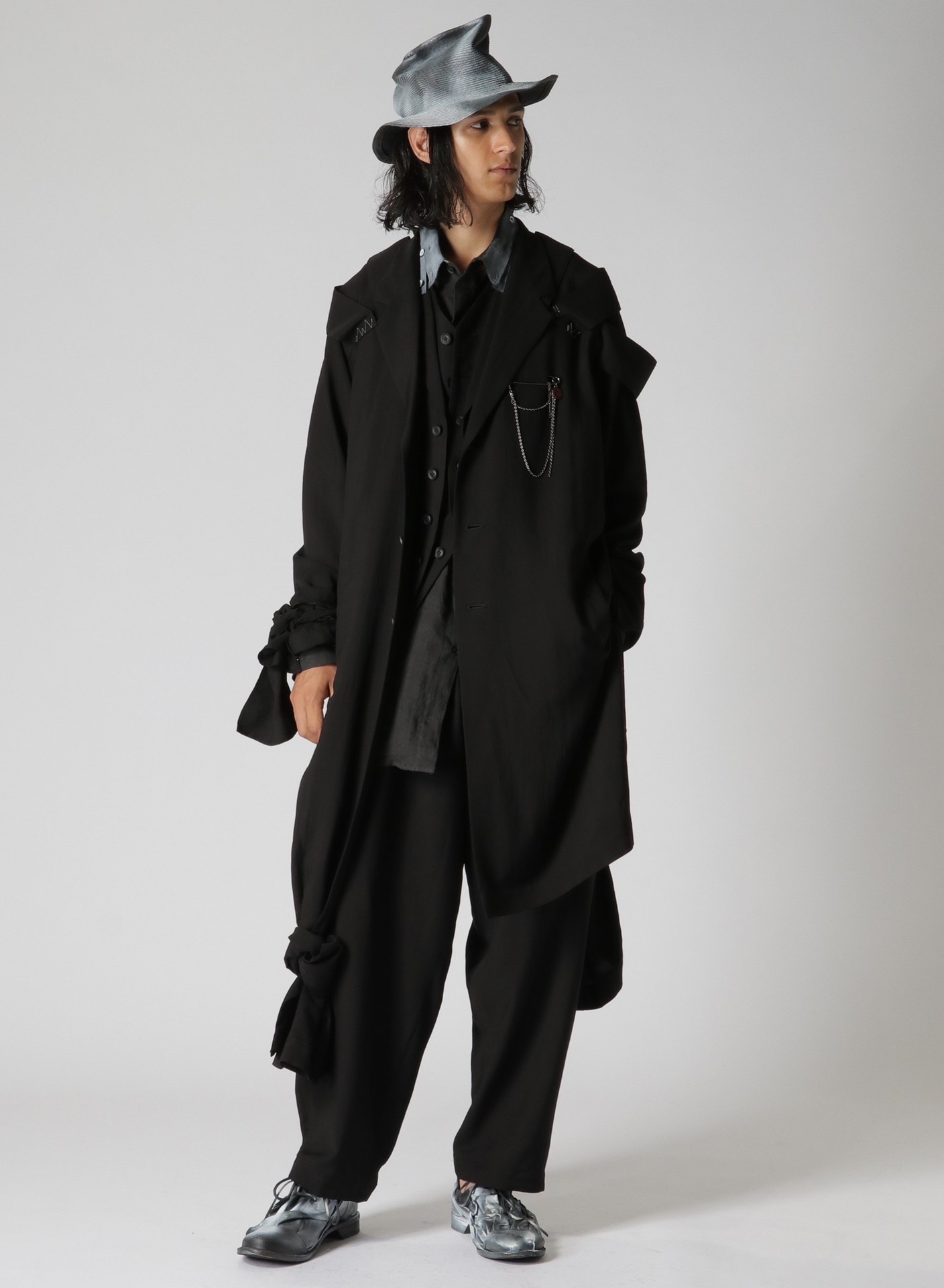 Yohji Yamamoto 24ss show knotted draped coat - 7