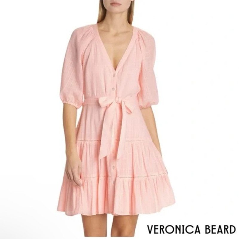 New! Veronica Beard Dewey Tiered Cotton Button-Up Tie Waist‎ Dress Sz 2 $398 - 1