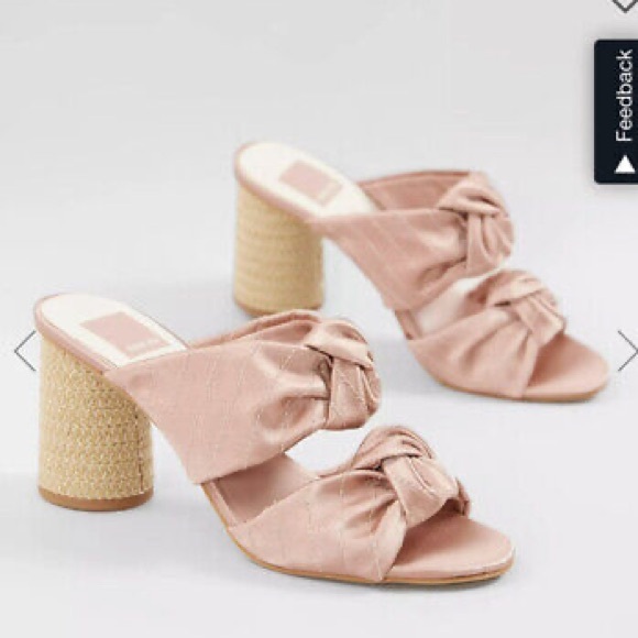 Dolce Vita Jene Knotted Block Espadrille Heel Slide Sandals in Blush Linen - 1