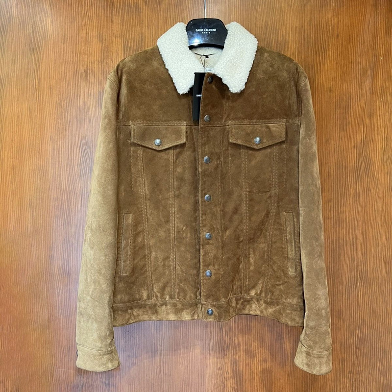 Saint Laurent Shearling Suede Trucker Jacket - 1