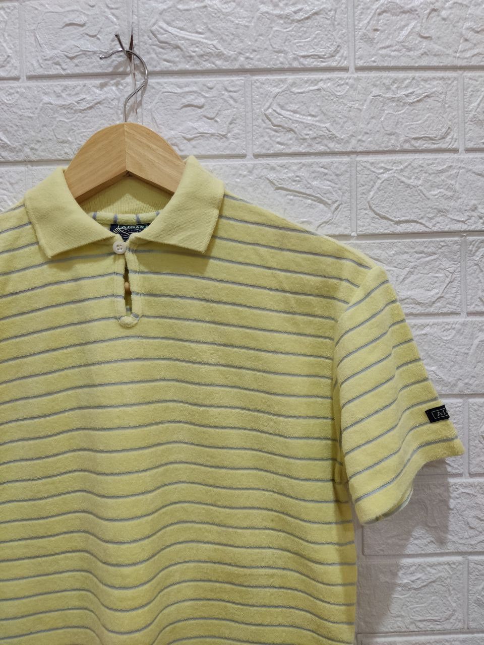 Vintage - Aigle Yellow Striped Made in Japan Polo Tee - 4