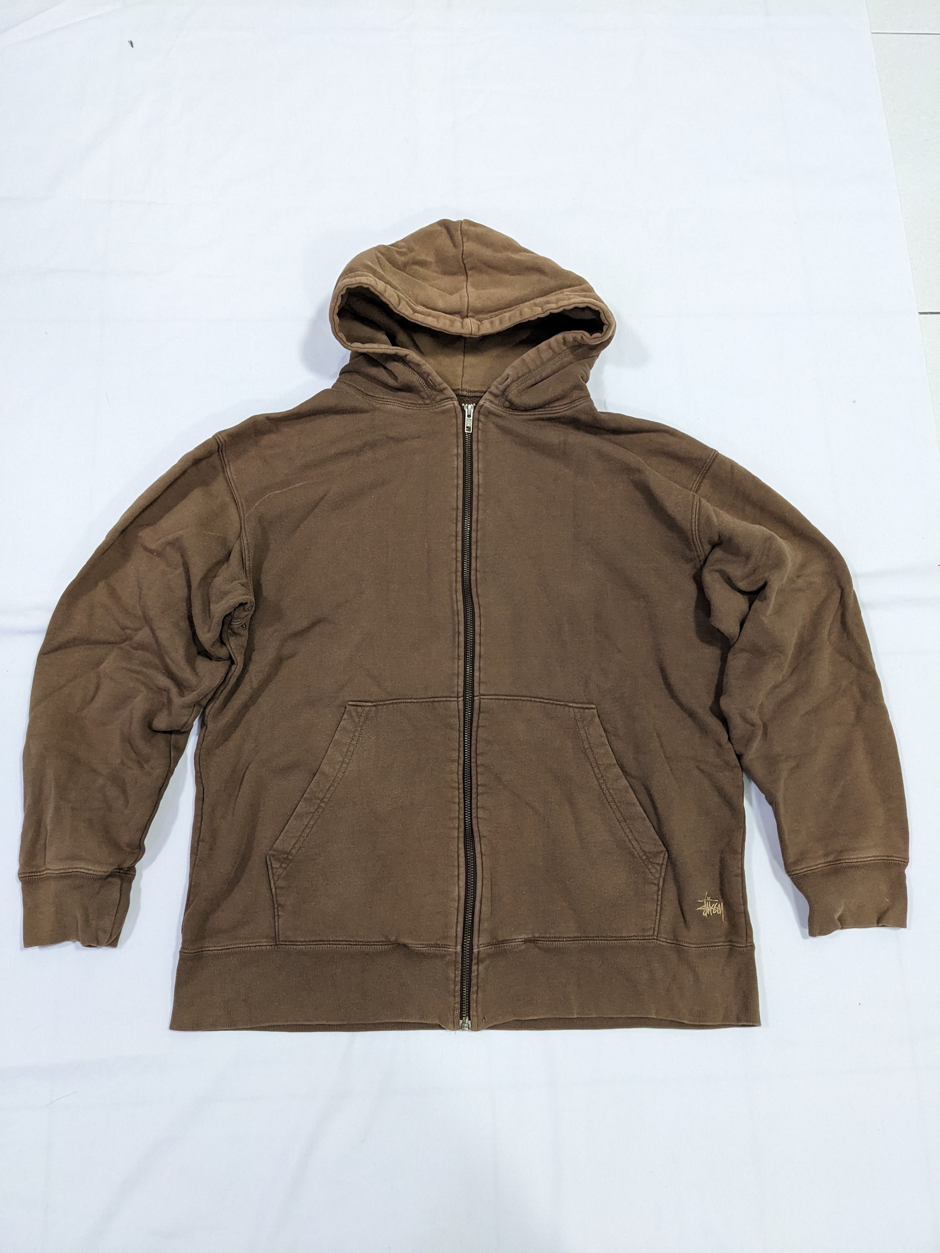 Vintage Stussy Y2K Brown Zip Up Hoodie - 1