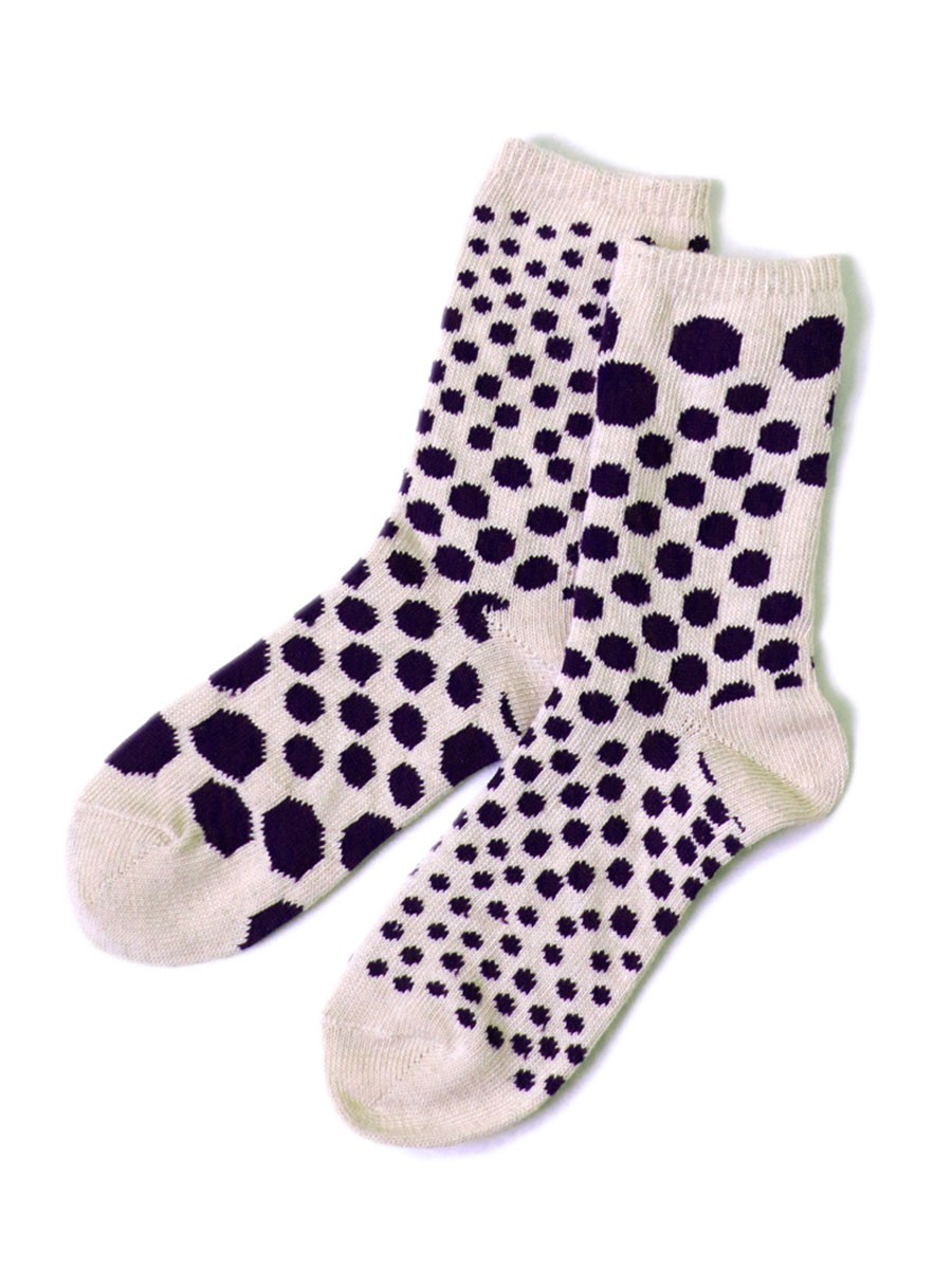 96 Asymmetric Pink Beige Dot Socks (1 Pair) - 1