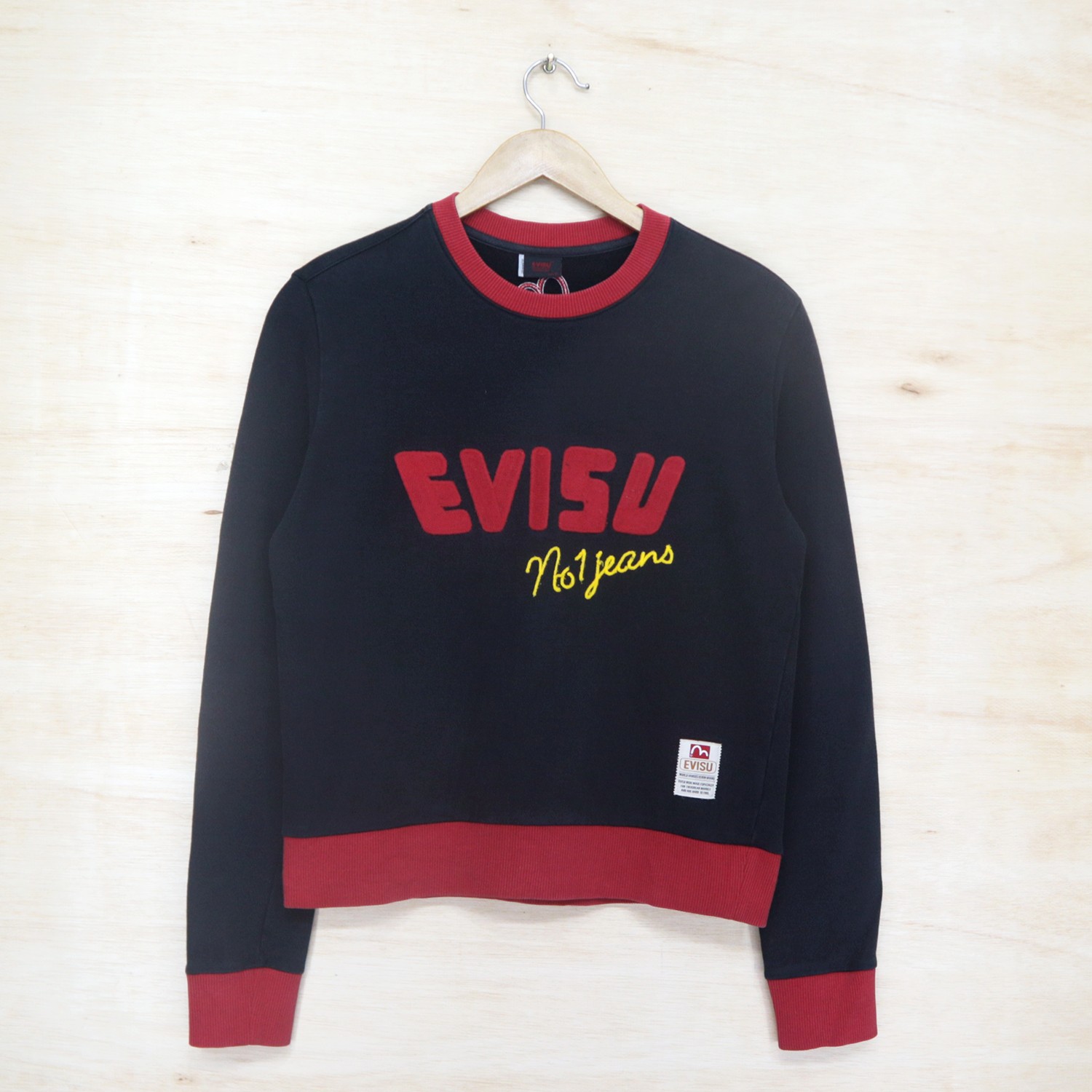 Vintage 90s EVISU Japan No.1 Jeans Big Logo Sweater Sweatshirt Pullover Jumper - 1