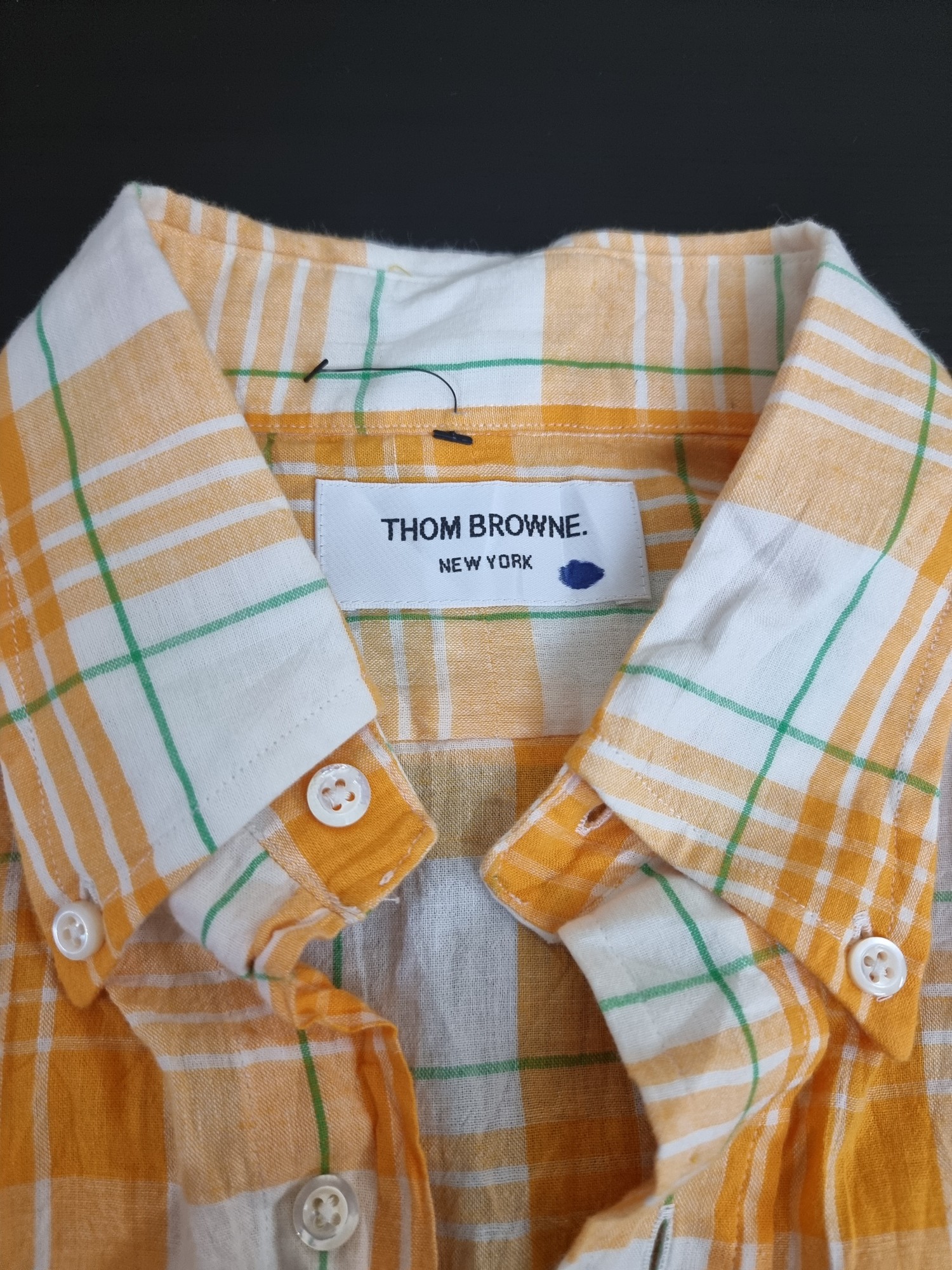 Thom Browne yellow cotton plaid button up shirt - 5