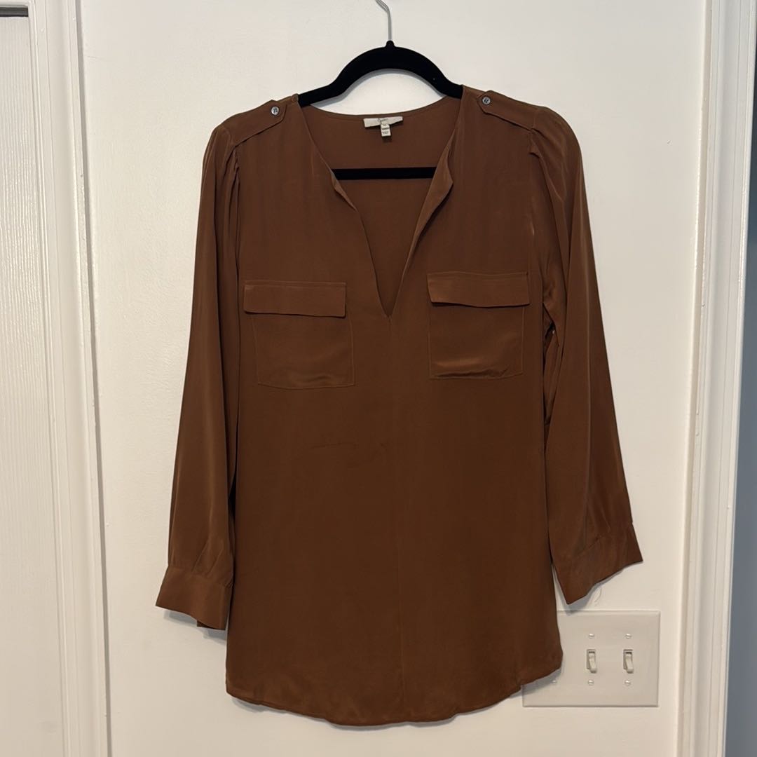Joie Cognac Silk Blouse - 7