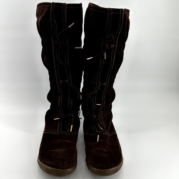 Sorel Firenzy Snow Boots Knee High Suede Waterproof Argyle Tie Brown 7.5 - 5
