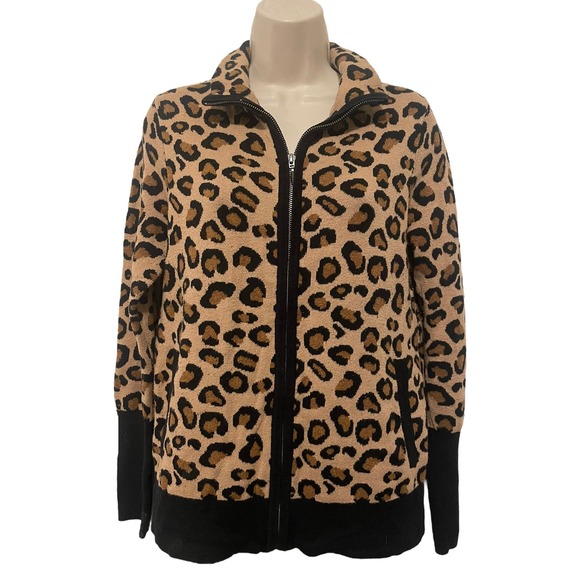 Rachel Zoe Zip Up Knit Leopard Sweater Size Medium - 2