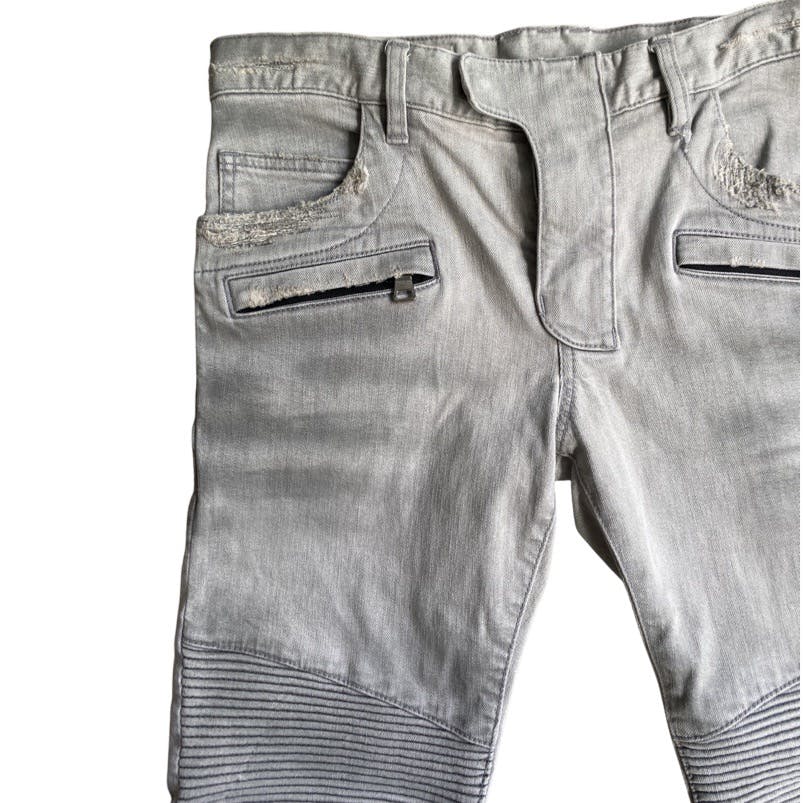 SS14 Grey Distressed Biker Jeans - 1