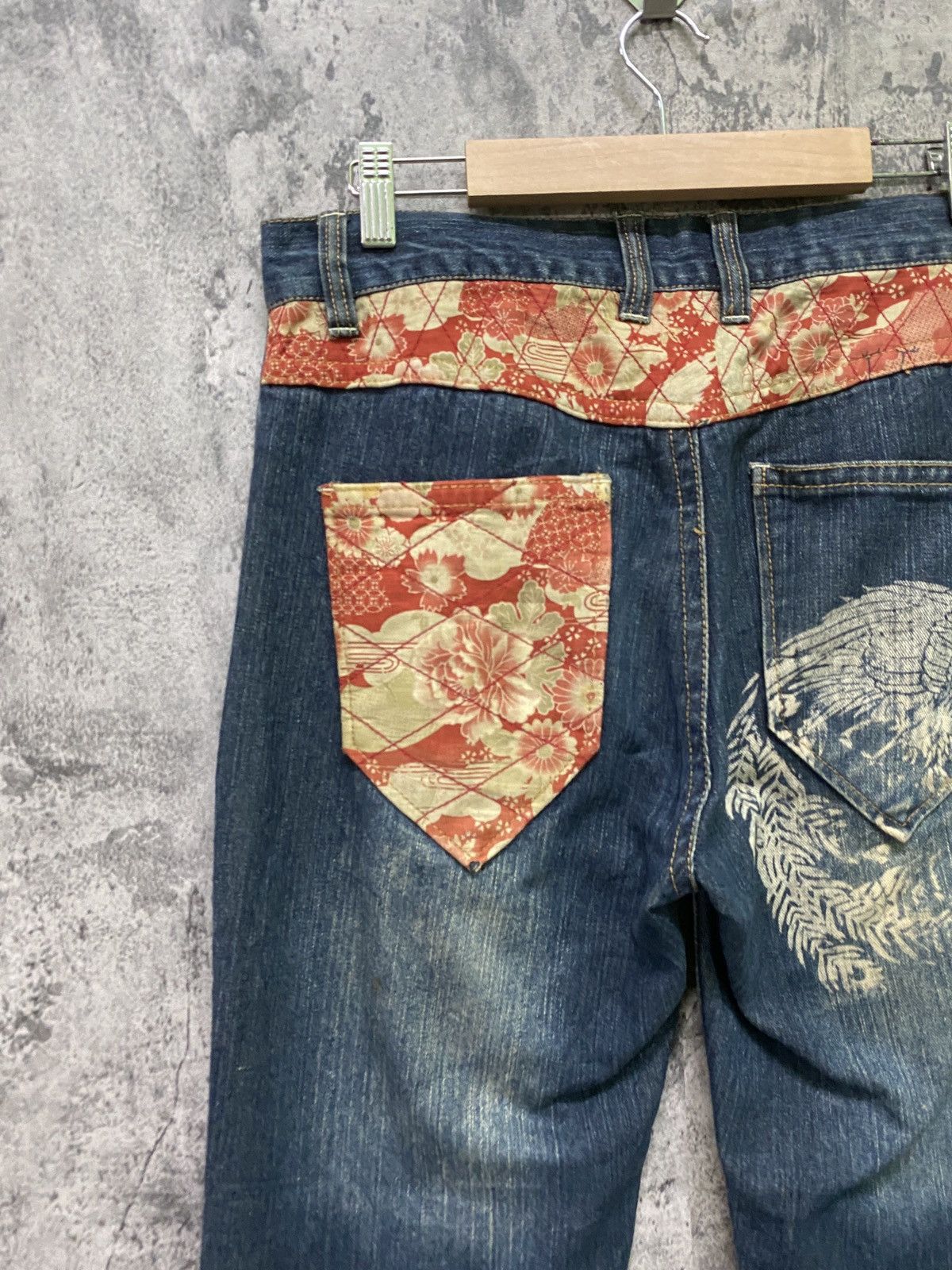 Vintage Japan Traditional Dragon Floral Designer Denim - 10