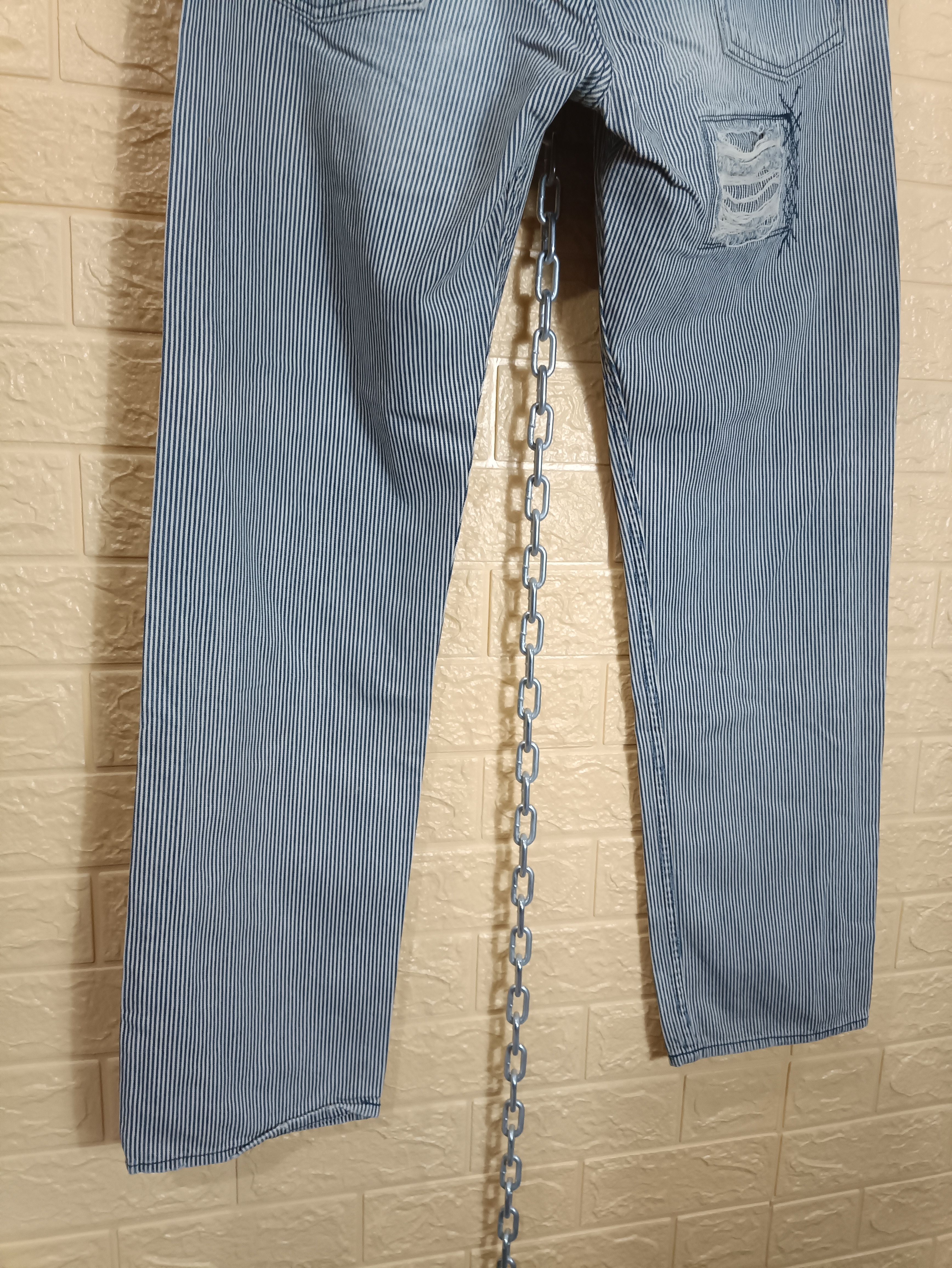 Beams Hickory Stripes Fashion Distressed Denim Pants - 10