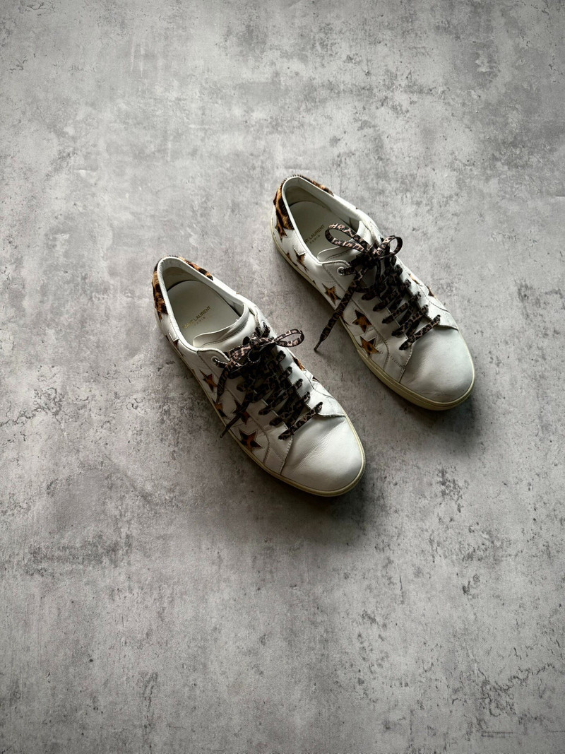 Saint Laurent Paris Leopard Star Pony-Hair Star Sneakers - 1