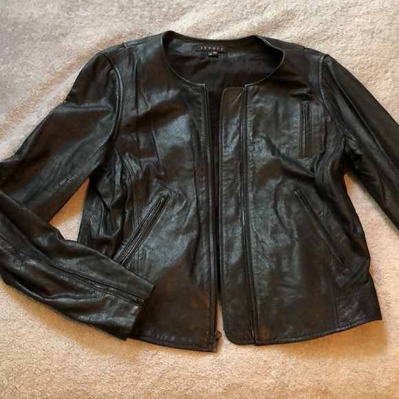 Theory Fida Black Genuine Leather Moto Jacket - 11