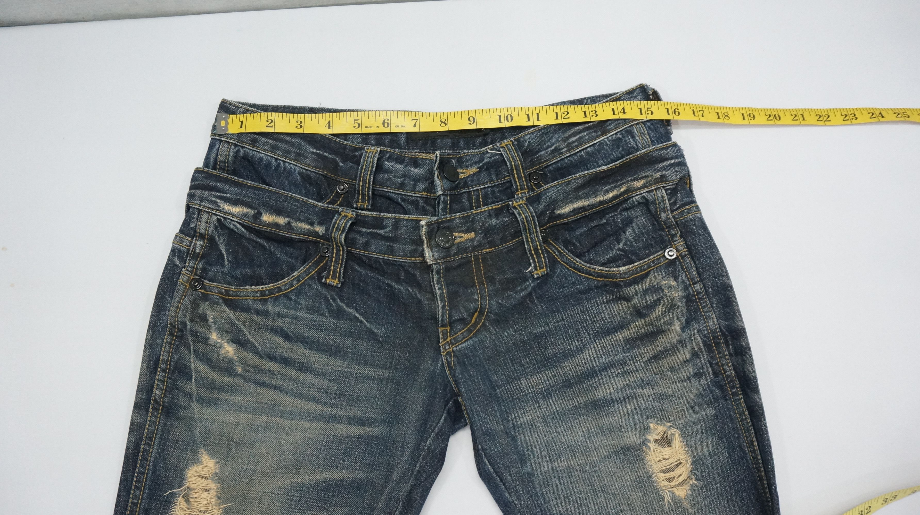 Archival Clothing - FUGA Vintage Distressed Double Waist Lowrise Flared Jeans - 13