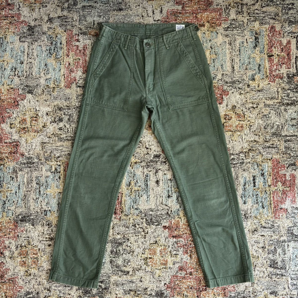 reverse sateen fatigue trousers slim olive khaki japan - 1