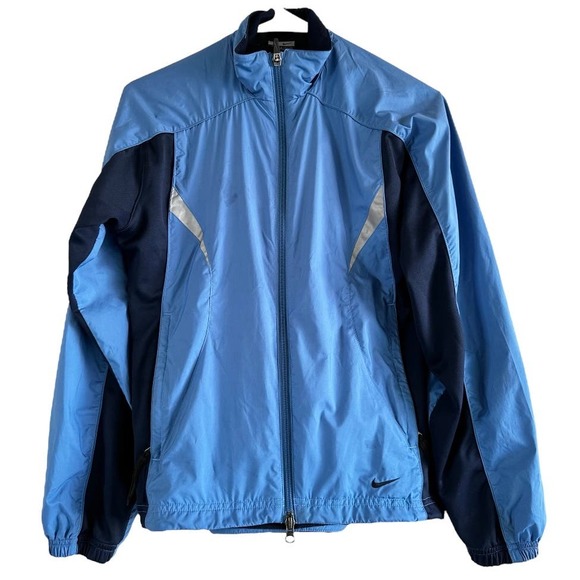 VTG Nike Tracksuit Jacket Full Zip Up Y2K 90s Drawstring Mesh Blue Small - 1