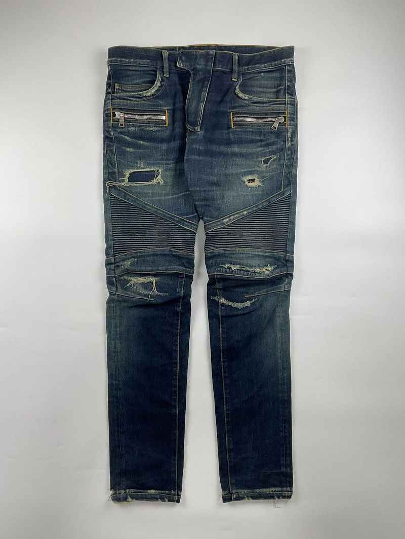 Balmain Distressed Biker Denim - 1