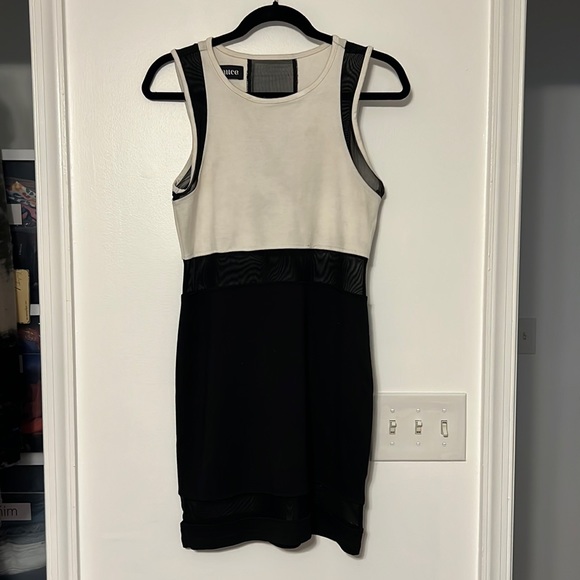 Sauce Black + White Color-block Mesh Cut-Out Dress - 4