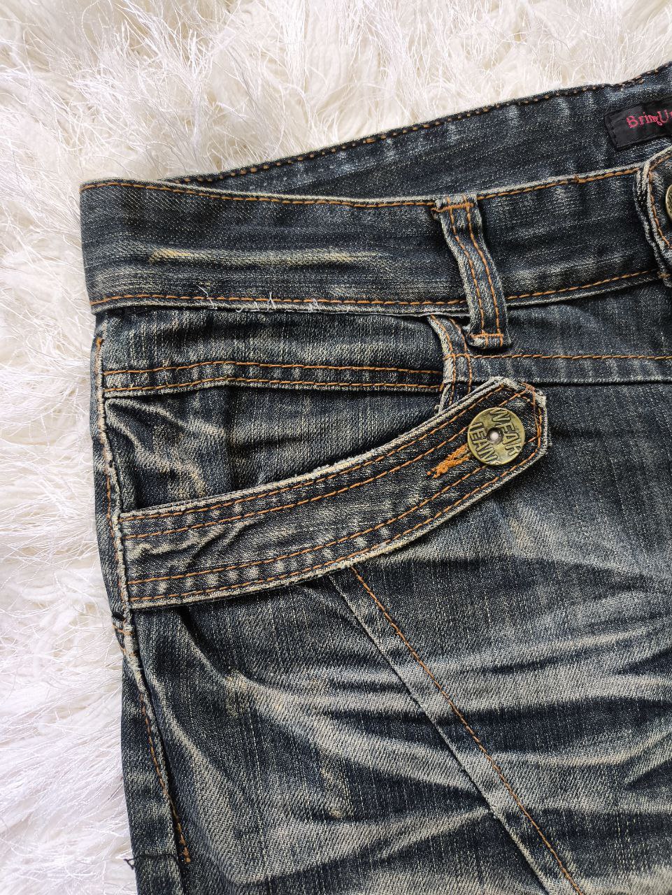BRING UP JAPAN Flared Faded Claw Mark Double Knee Distressed Denim Jeans - 6