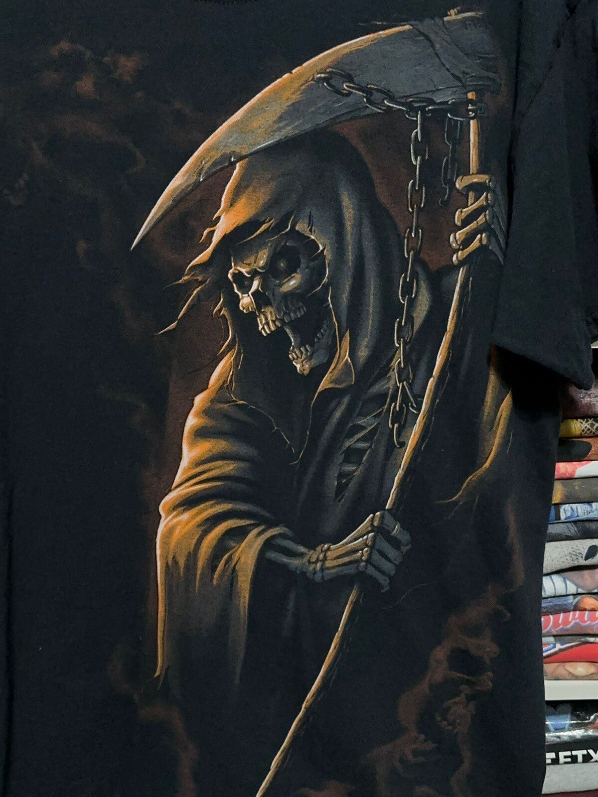 Vintage Y2K Grim Reaper Big Graphic Skull T-Shirt Large - 3
