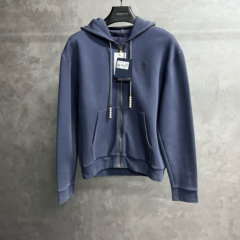 Louis Vuitton 2024 Solid Blue Casual Hoodie with Beaded Logo Lettering - 1