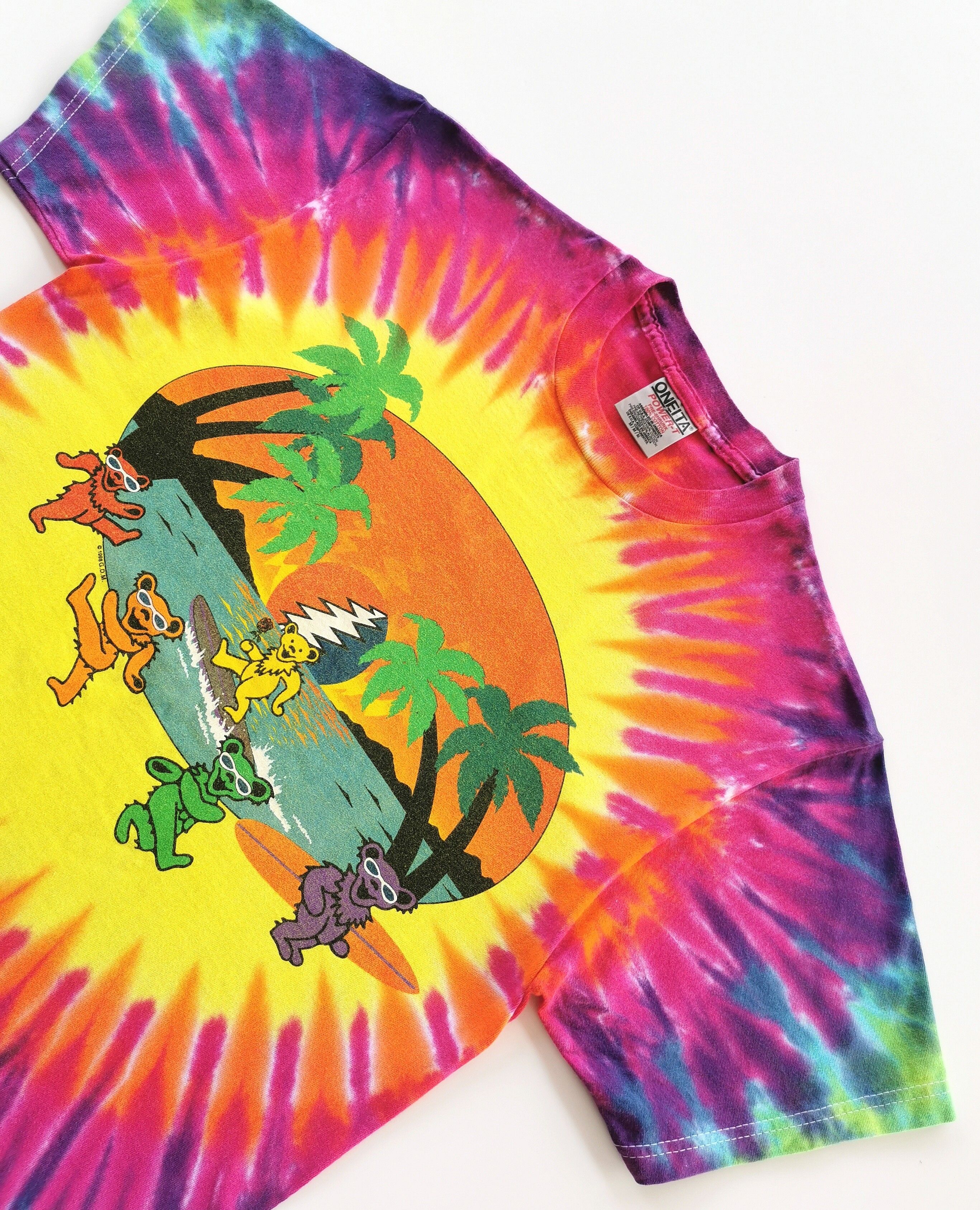 1998 Vintage Grateful Dead Bear Surf Sunset Tie Dye Tees - 5