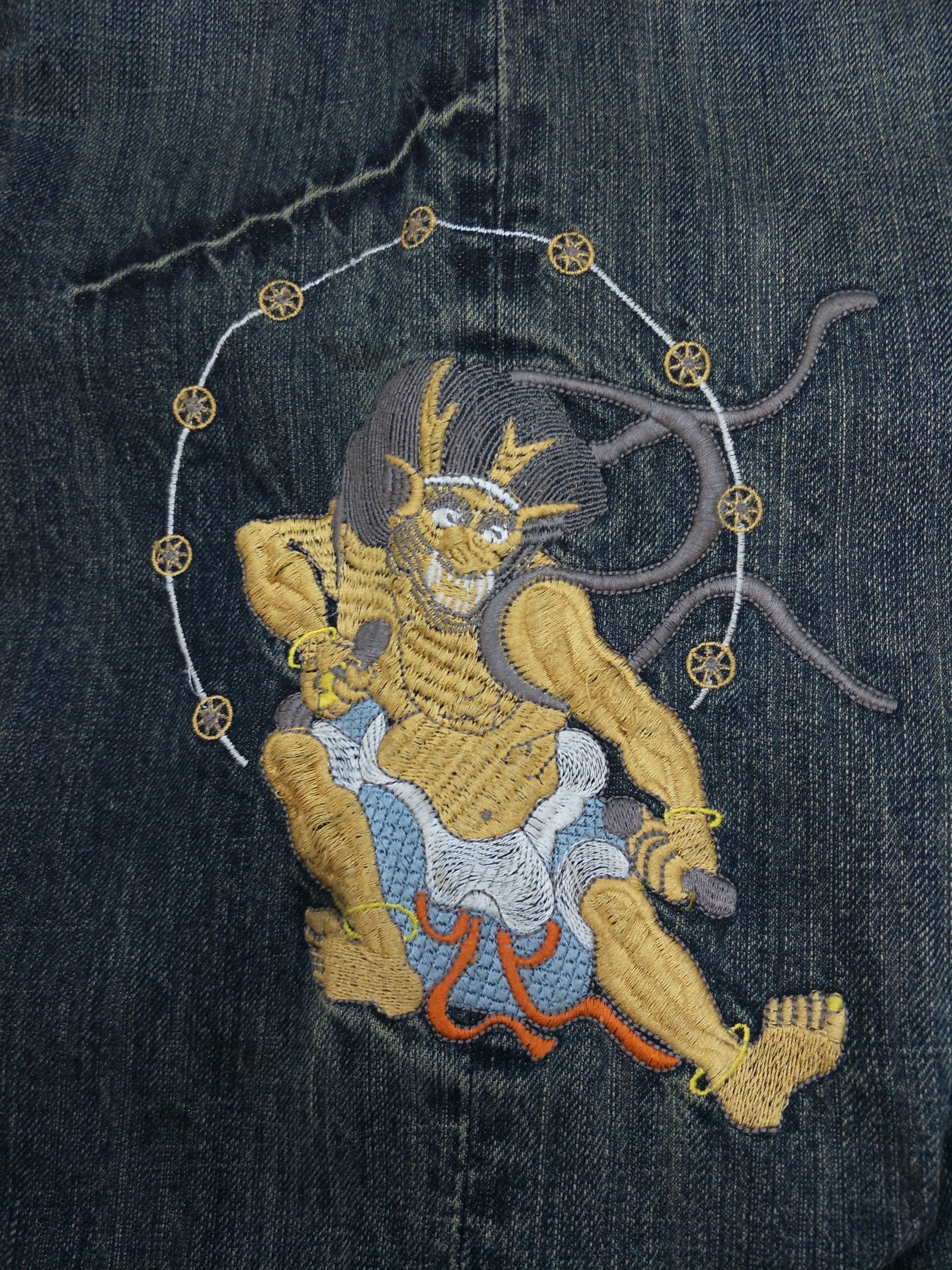 Japanese Brand Karakuri Tamashi Embroider Japanese God Denim - 6