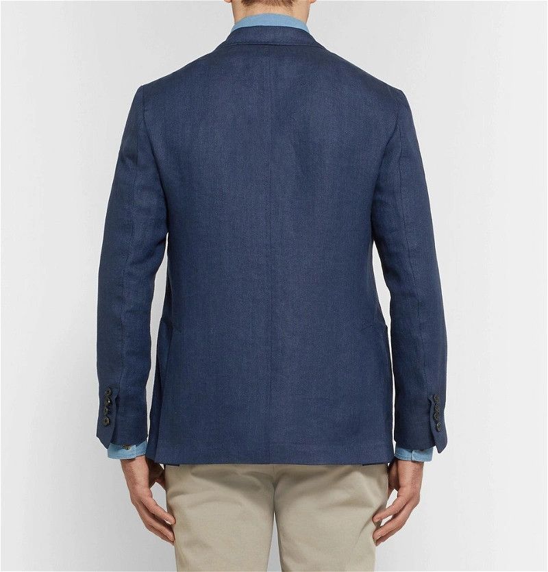 Rubinacci - Navy Unstructured Double-Breasted Linen Blazer - 9