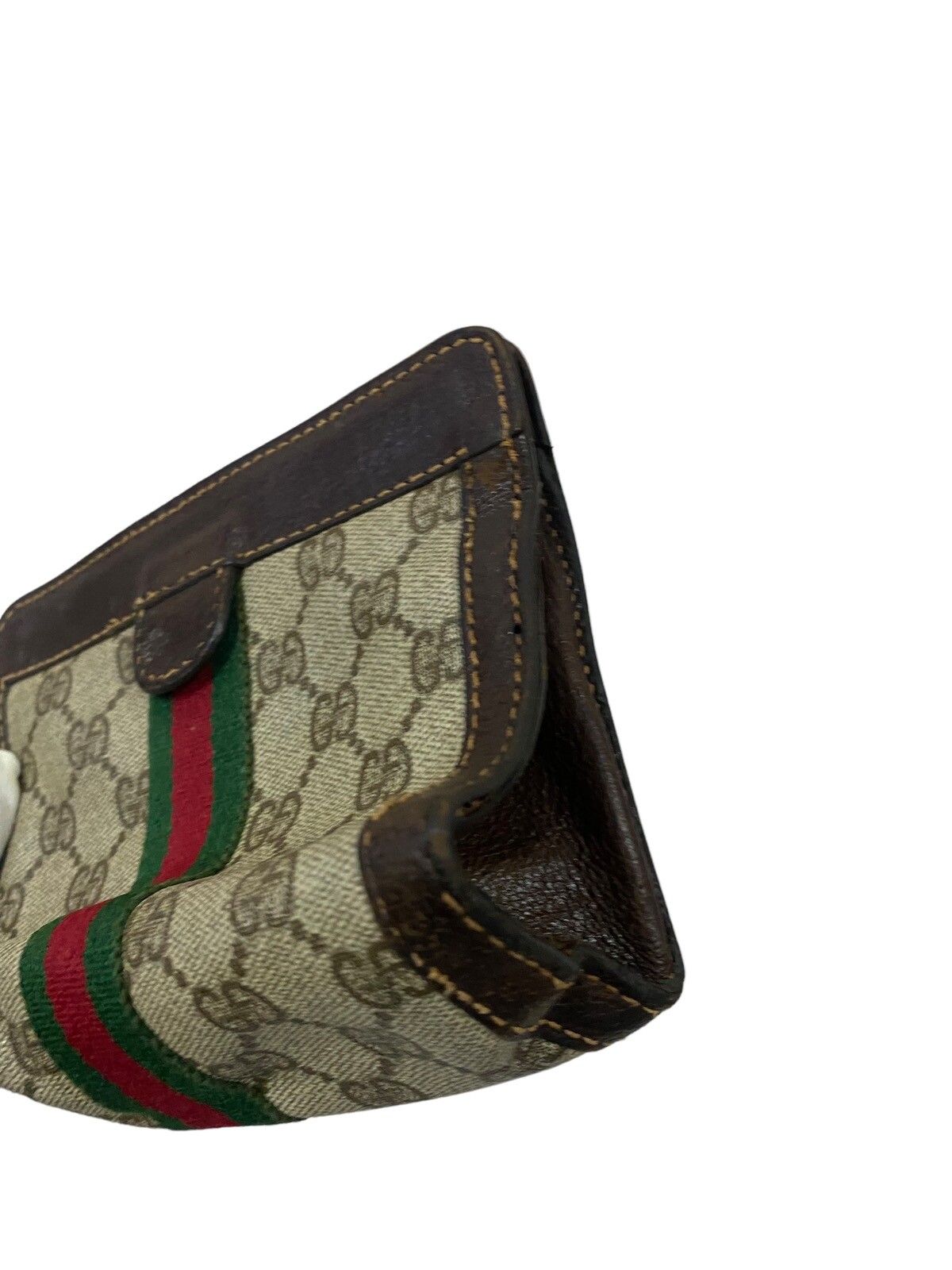 Vtg🔥Gucci Stripe Monogram Clutch Bag Made In Italy - 7