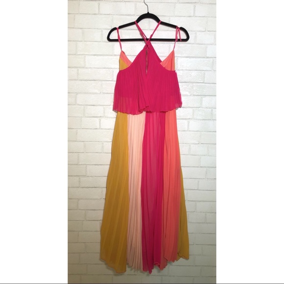 Aura - Pink Pleated Multi Color Two Piece Set Maxi + Crop - 6