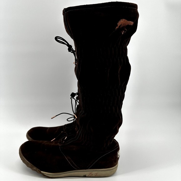 Sorel Firenzy Snow Boots Knee High Suede Waterproof Argyle Tie Brown 7.5 - 4