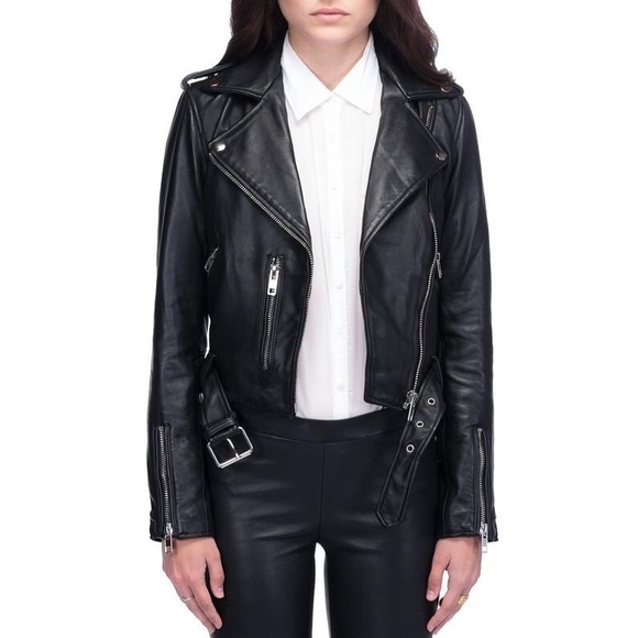 Linea Pelle The Cameron Black Cropped Leather Moto Jacket - 1