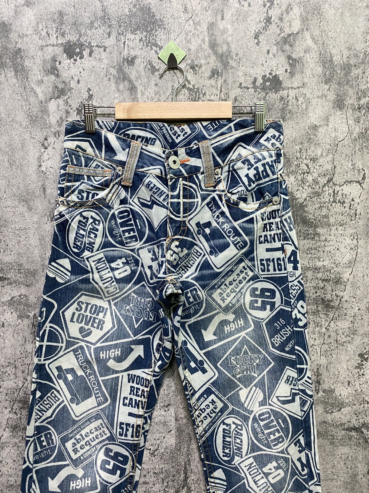 Japanese Brand Full Print Denim Faded like Hysteric Pants - 3