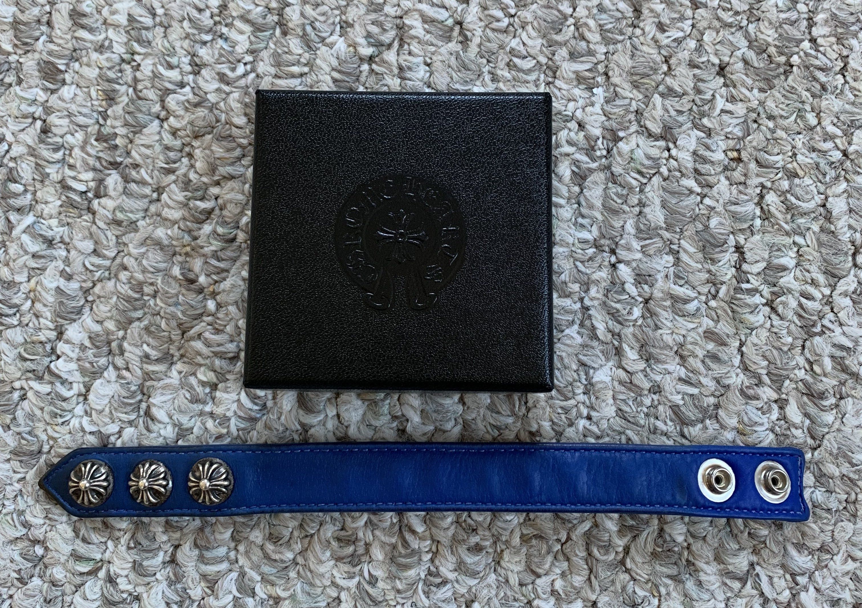 Chrome Hearts Adjustable Leather Silver Snap Bracelet - 8